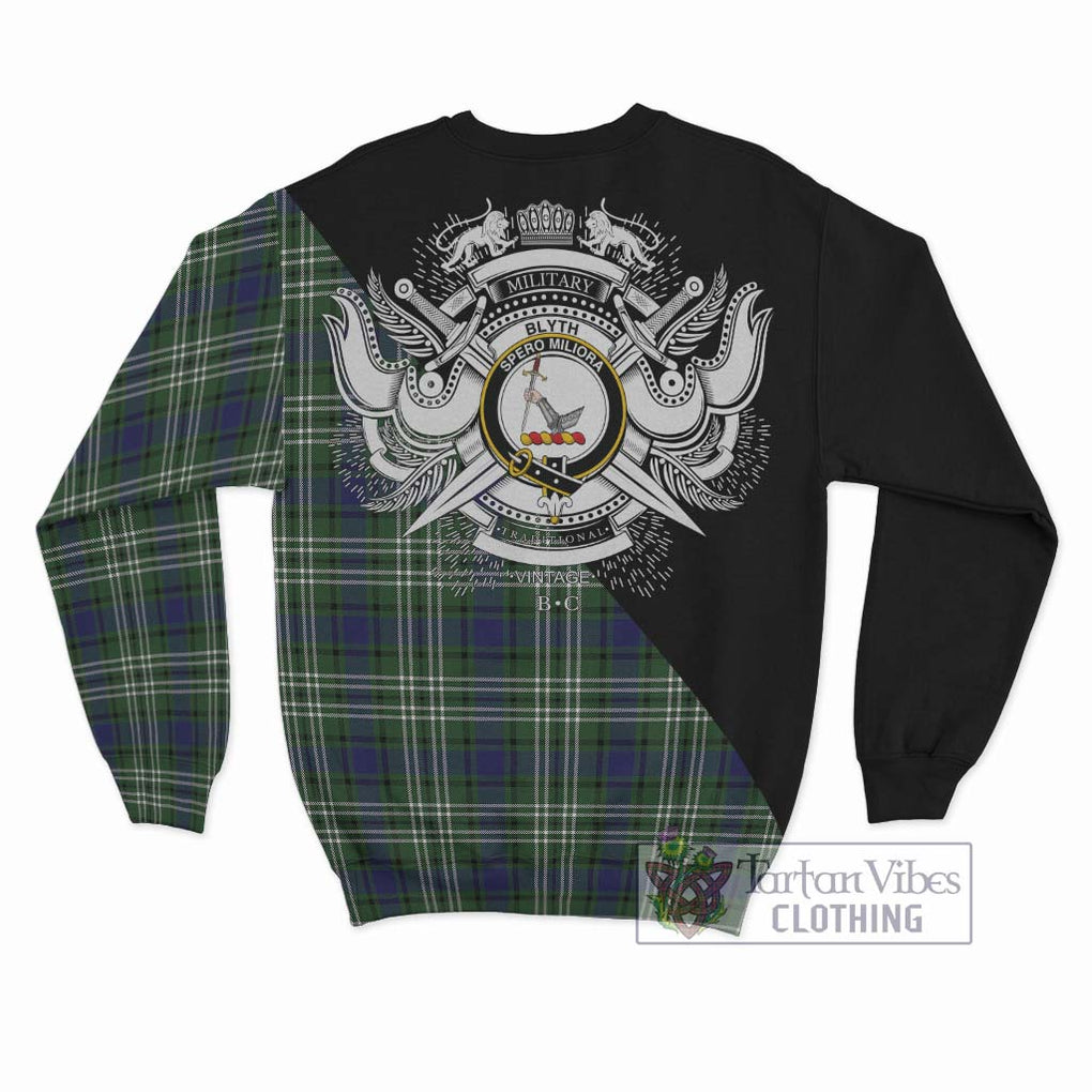 Blyth Tartan Sweatshirt with Family Crest and Military Logo Style - Tartanvibesclothing Shop