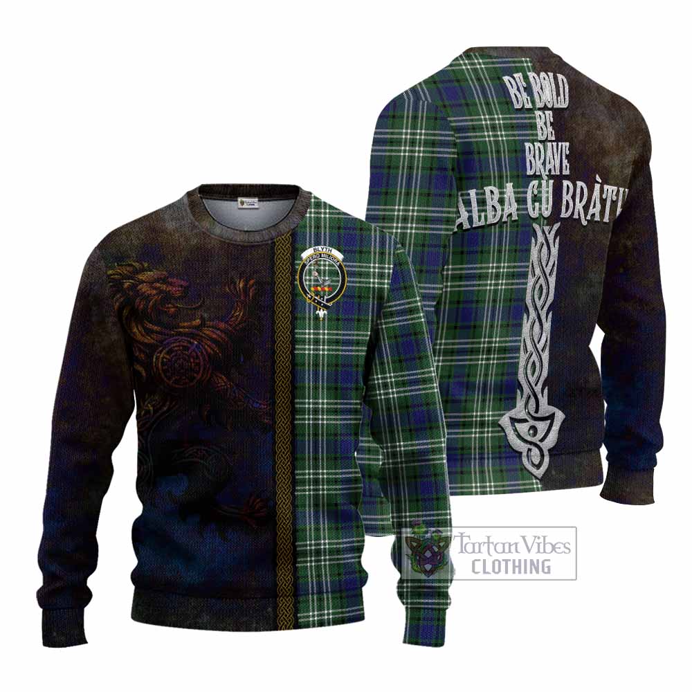 Blyth Tartan Family Crest Knitted Sweater Alba Gu Brath Be Brave Lion Ancient Style - Tartan Vibes Clothing