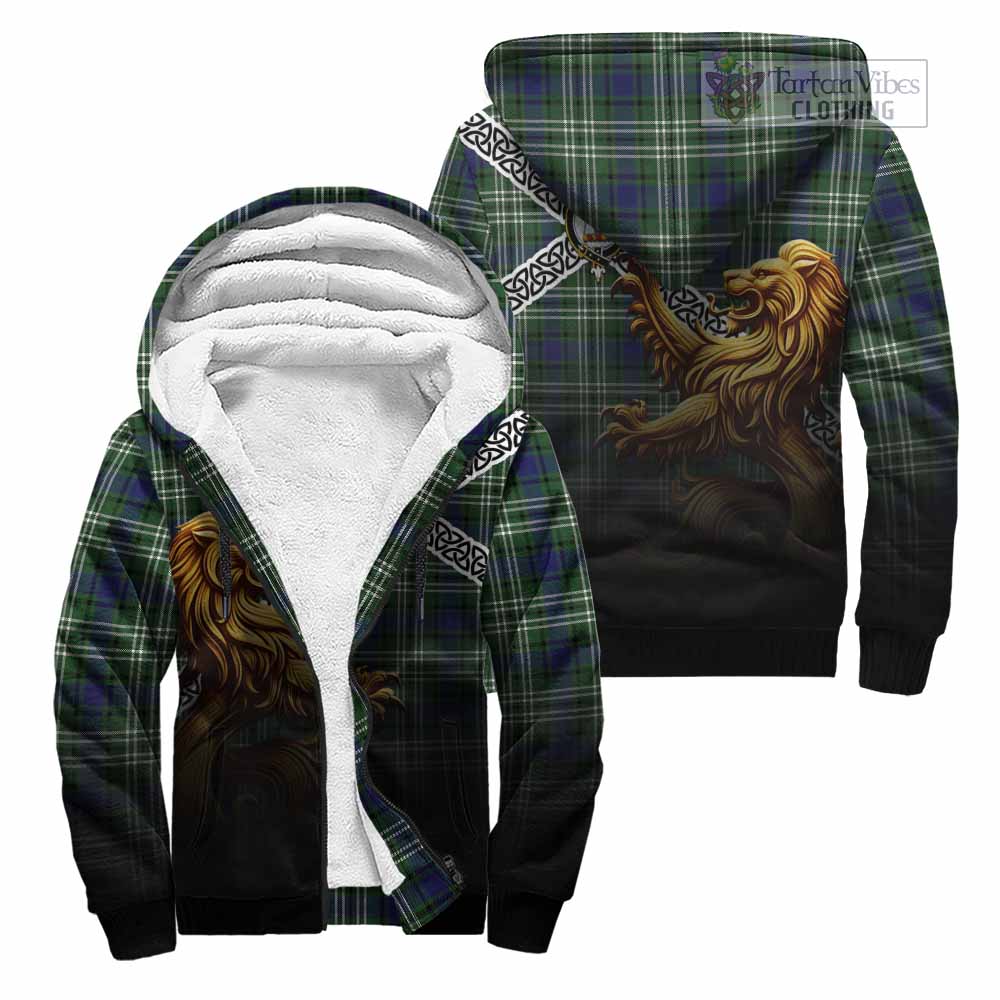 Blyth Crest Tartan Sherpa Hoodie with Golden Lion Emblem Celtic Style Unisex - Tartan Vibes Clothing