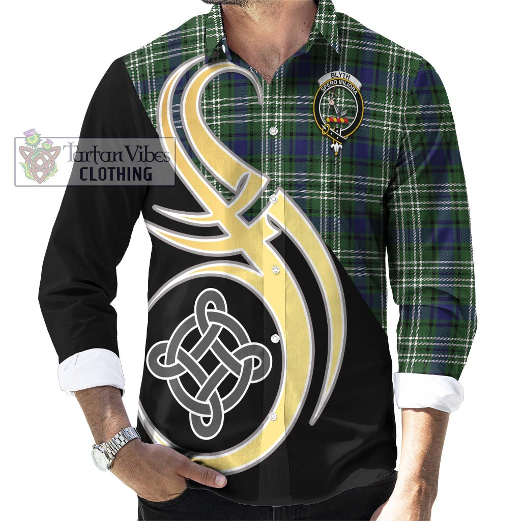Blyth Tartan Long Sleeve Button Shirt with Family Crest and Celtic Symbol Style - Tartan Vibes Clothing