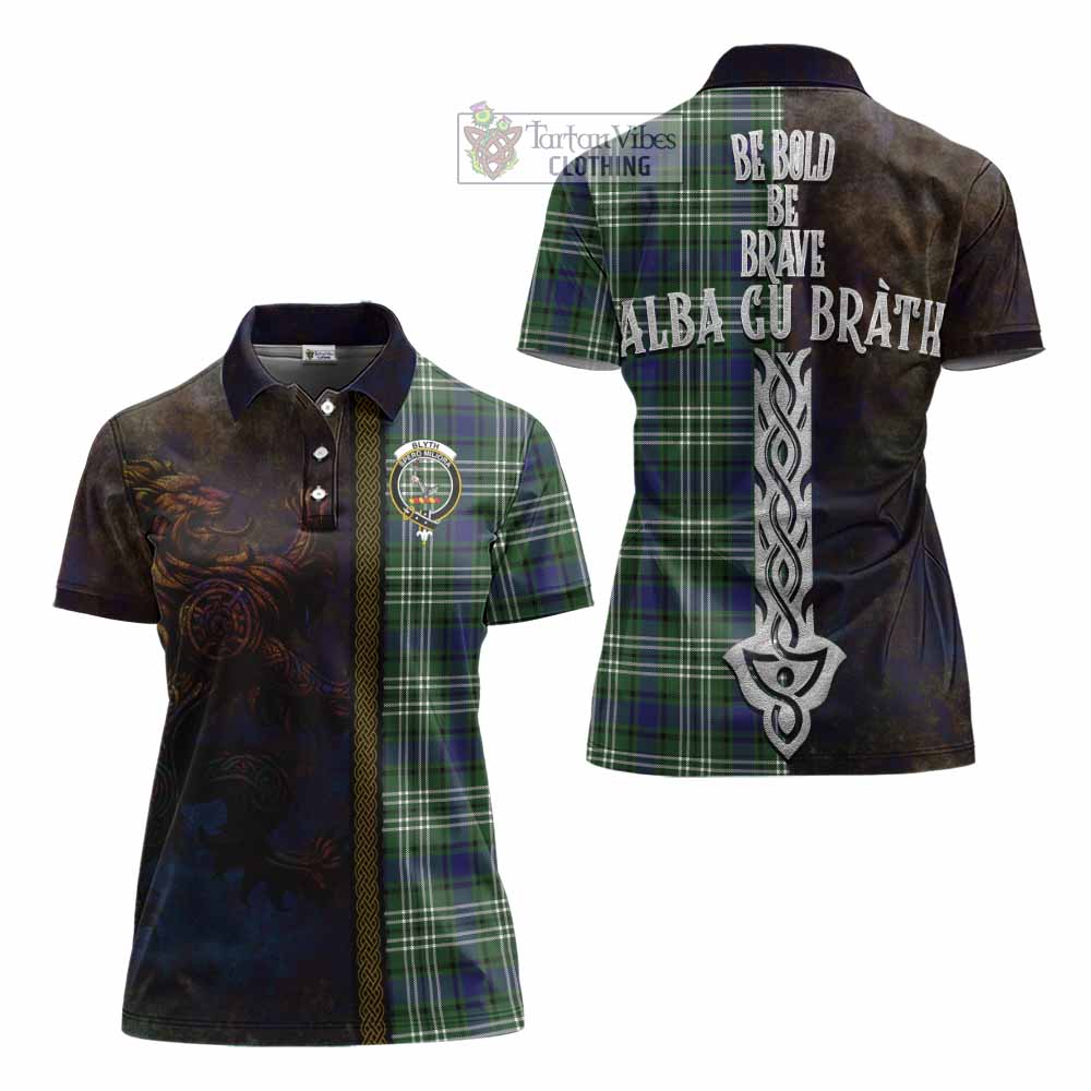 Tartan Vibes Clothing Blyth Tartan Family Crest Women's Polo Shirt Alba Gu Brath Be Brave Lion Ancient Style
