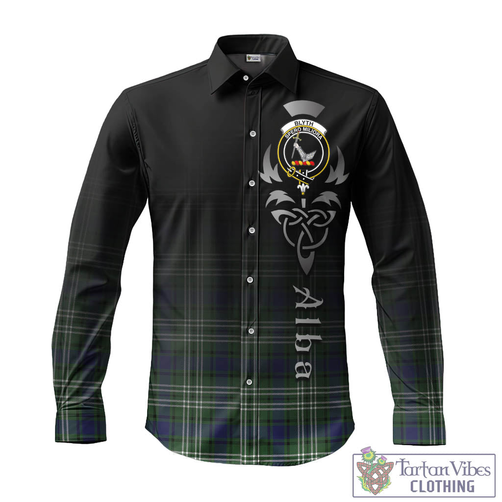 Tartan Vibes Clothing Blyth Tartan Long Sleeve Button Up Featuring Alba Gu Brath Family Crest Celtic Inspired