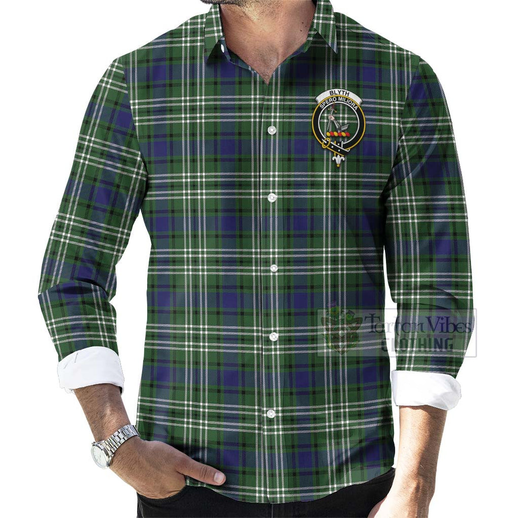 Blyth Tartan Long Sleeve Button Shirt with Family Crest Celtic Skull Style - Tartan Vibes Clothing