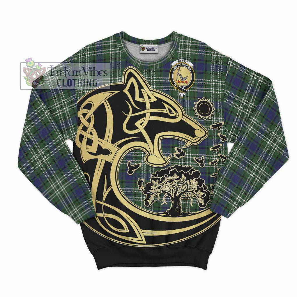 Blyth Tartan Sweatshirt with Family Crest Celtic Wolf Style - Tartan Vibes Clothing
