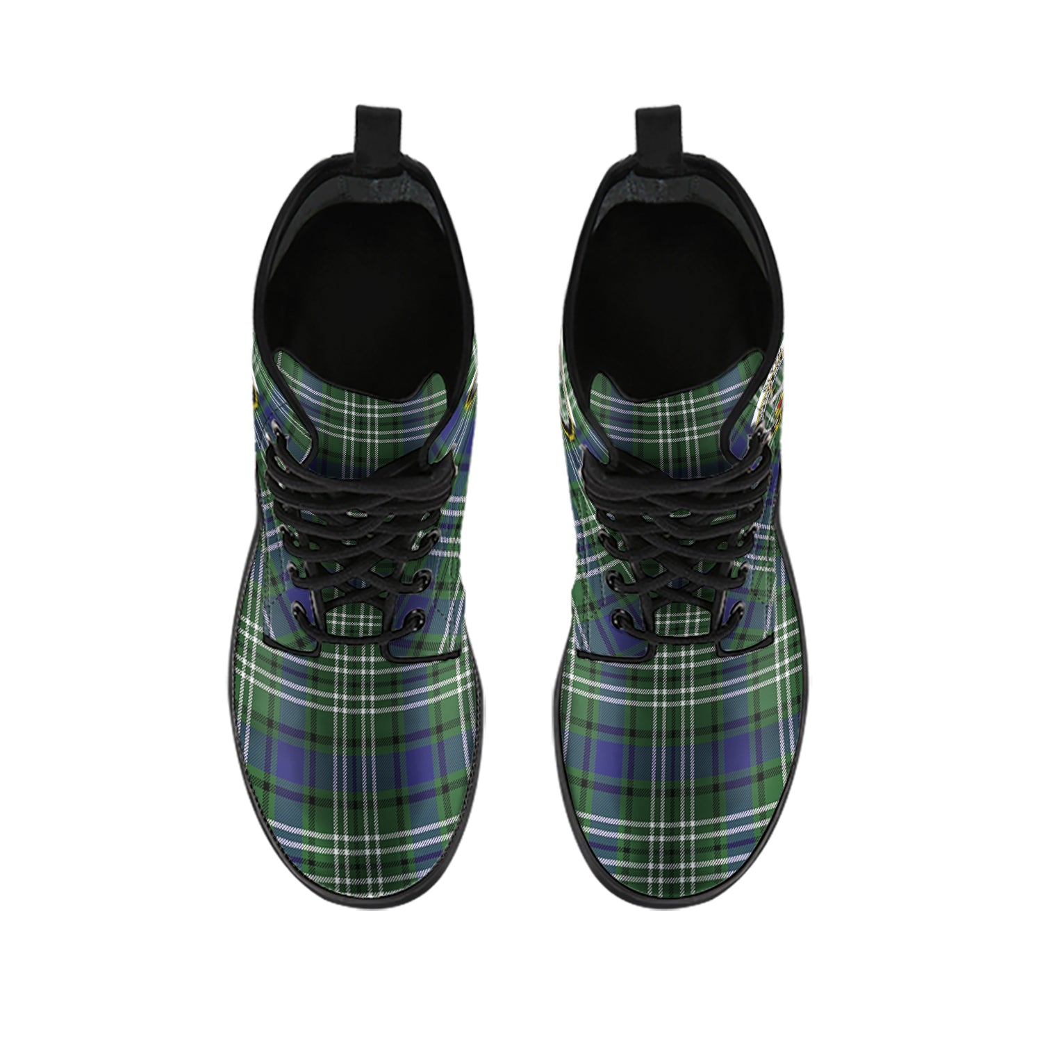 Blyth Tartan Leather Boots with Family Crest - Tartanvibesclothing