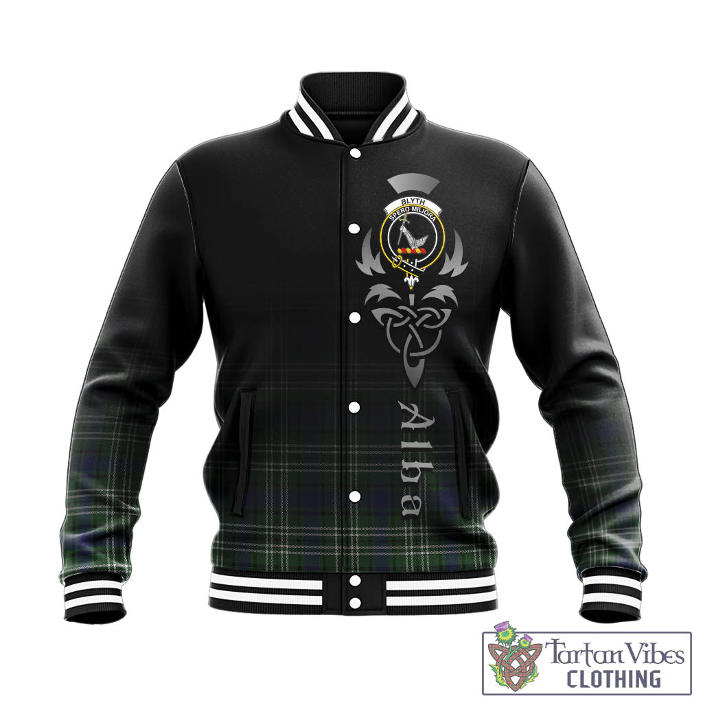 Tartan Vibes Clothing Blyth Tartan Baseball Jacket Featuring Alba Gu Brath Family Crest Celtic Inspired