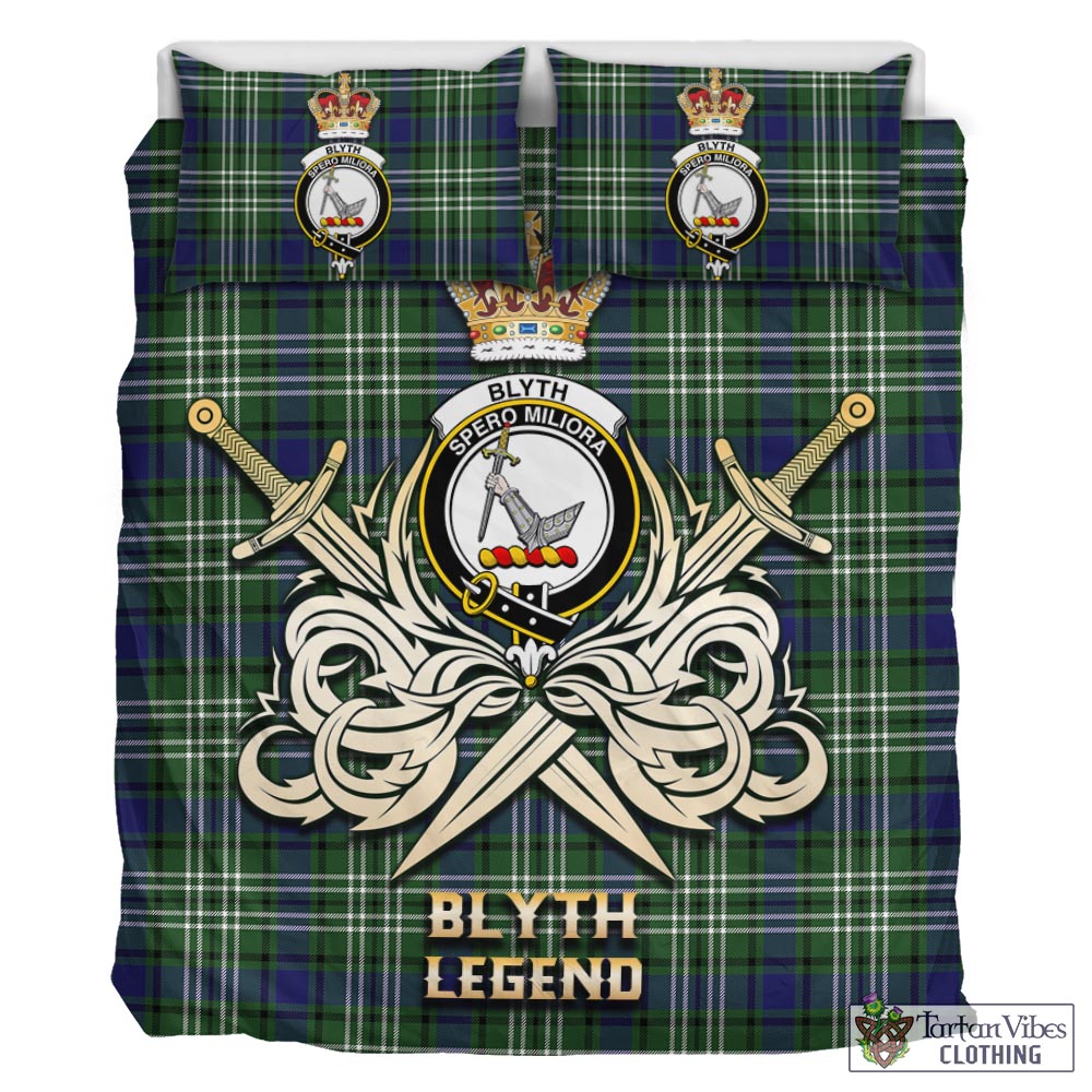 Tartan Vibes Clothing Blyth Tartan Bedding Set with Clan Crest and the Golden Sword of Courageous Legacy