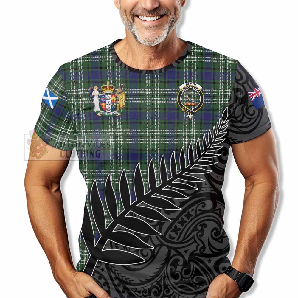 Blyth Crest Tartan T-Shirt with New Zealand Silver Fern Half Style - Tartan Vibes Clothing