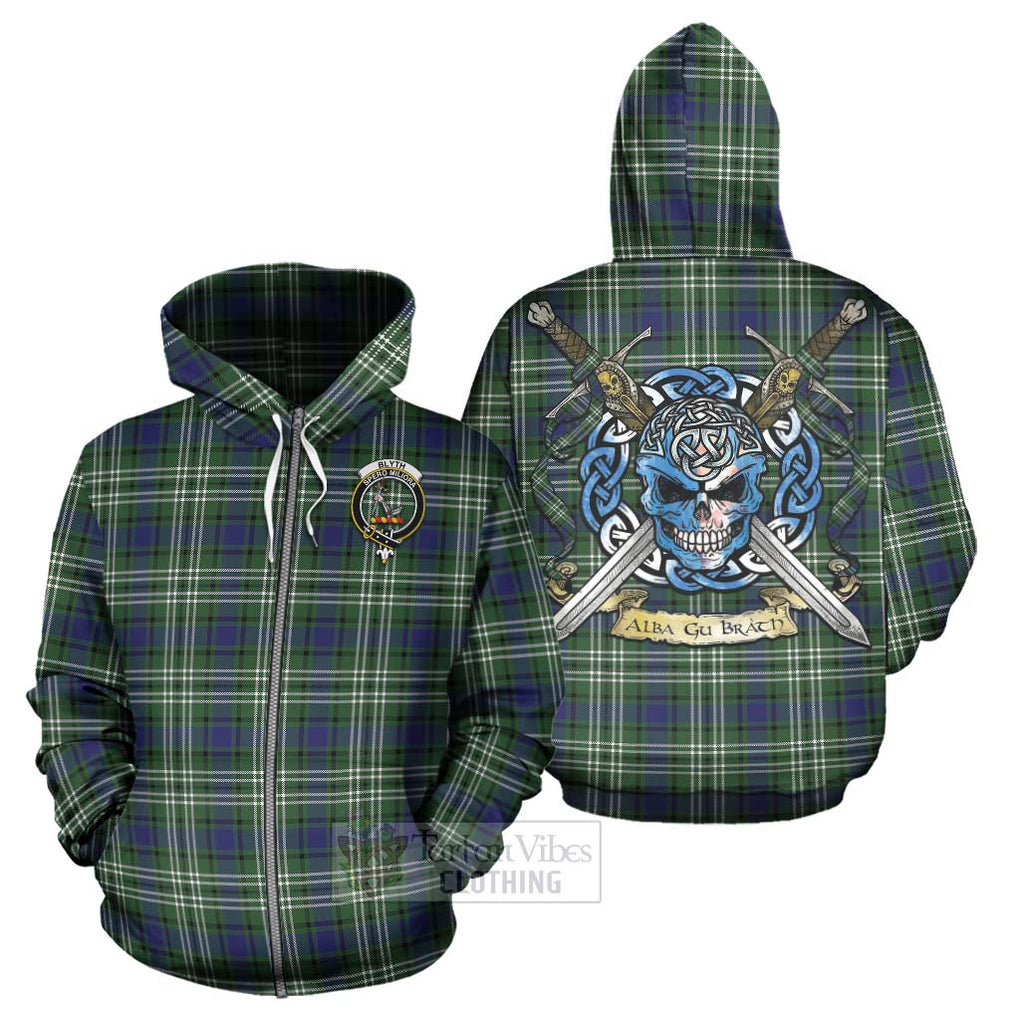 Blyth Tartan Hoodie with Family Crest Celtic Skull Style - Tartan Vibes Clothing