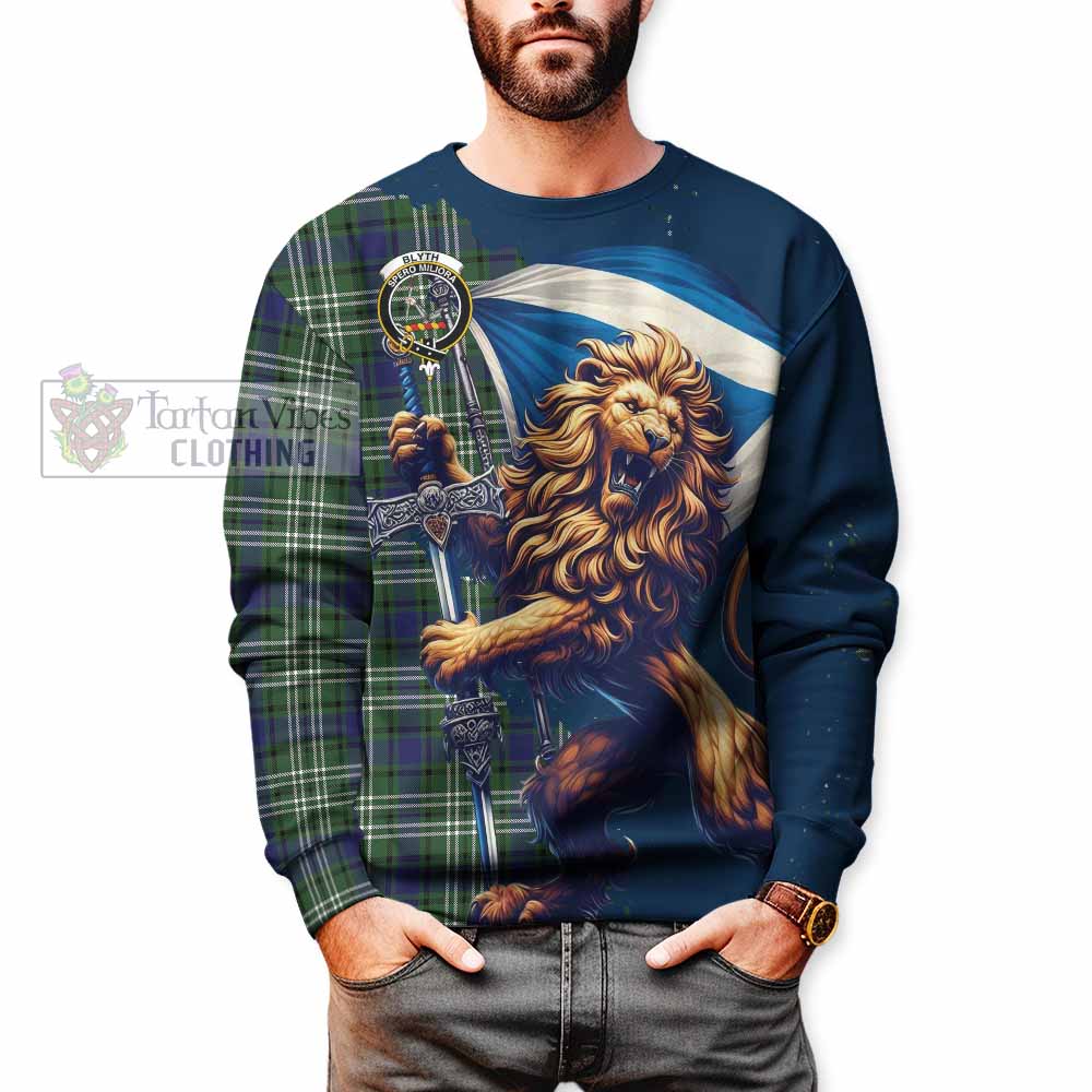 Tartan Vibes Clothing Blyth Tartan Family Crest Sweatshirt with Scottish Majestic Lion