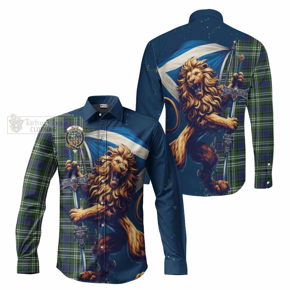 Blyth Tartan Family Crest Long Sleeve Button Shirt with Scottish Majestic Lion - Tartan Vibes Clothing