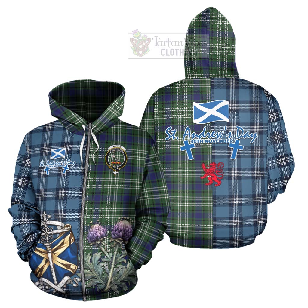 Blyth Tartan Hoodie Happy St. Andrew's Day Half Tartan Style - Tartan Vibes Clothing