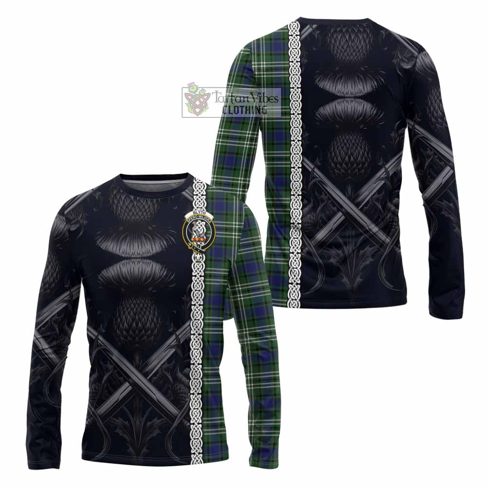 Blyth Tartan Long Sleeve T-Shirt with Family Crest Cross Sword Thistle Celtic Vibes - Tartan Vibes Clothing