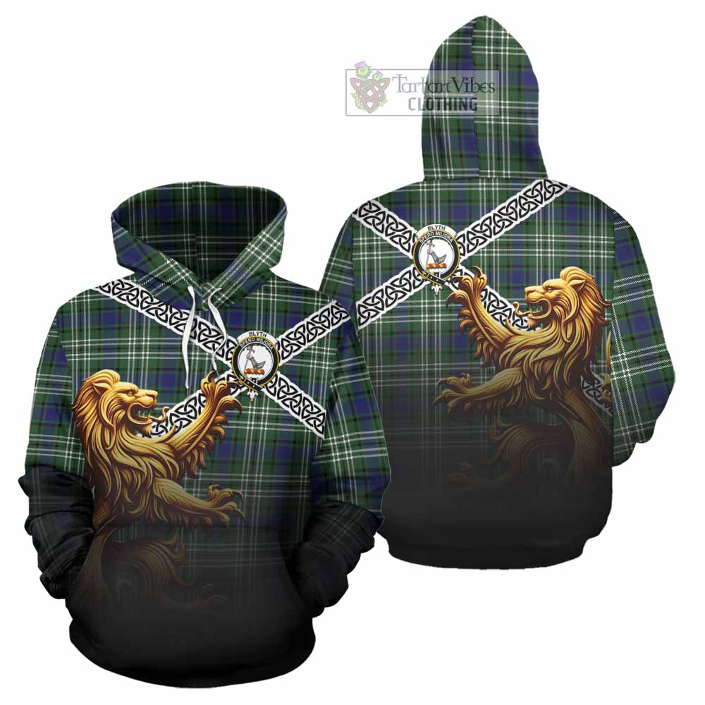 Blyth Crest Tartan Hoodie with Golden Lion Emblem Celtic Style - Tartan Vibes Clothing