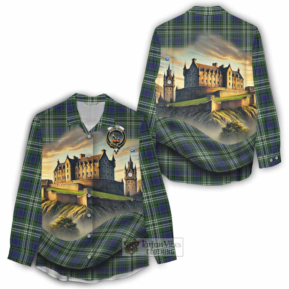 Blyth Tartan Family Crest Women's Casual Shirt with Scottish Ancient Castle Style - Tartan Vibes Clothing
