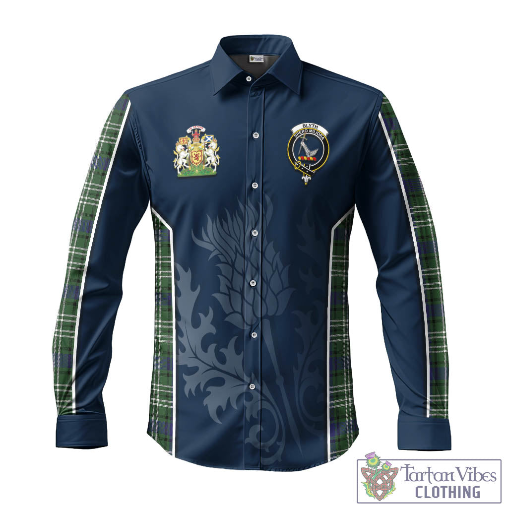 Blyth Tartan Long Sleeve Button Up Shirt with Family Crest and Scottish Thistle Vibes Sport Style - Tartan Vibes Clothing