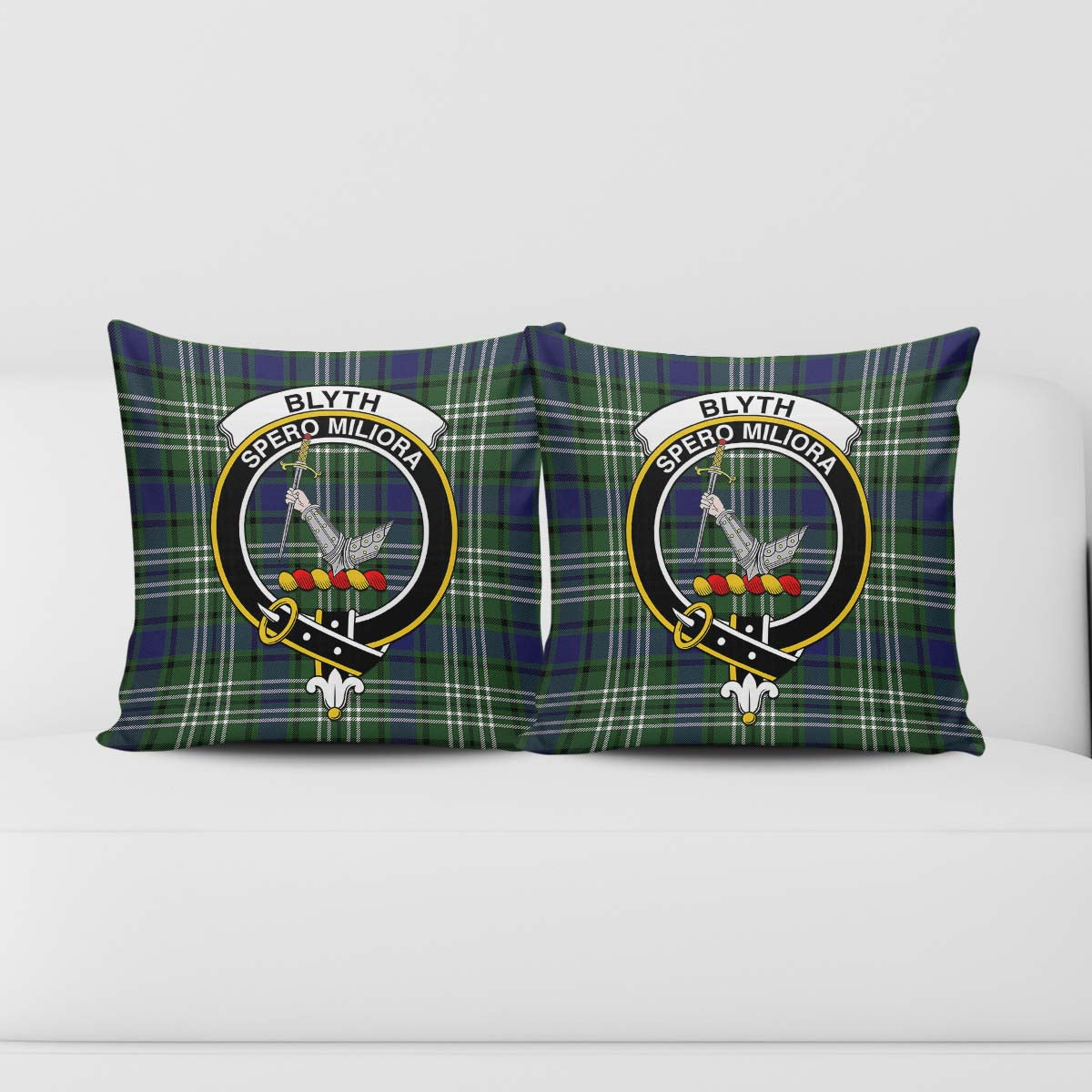Blyth Tartan Pillow Cover with Family Crest - Tartan Vibes Clothing