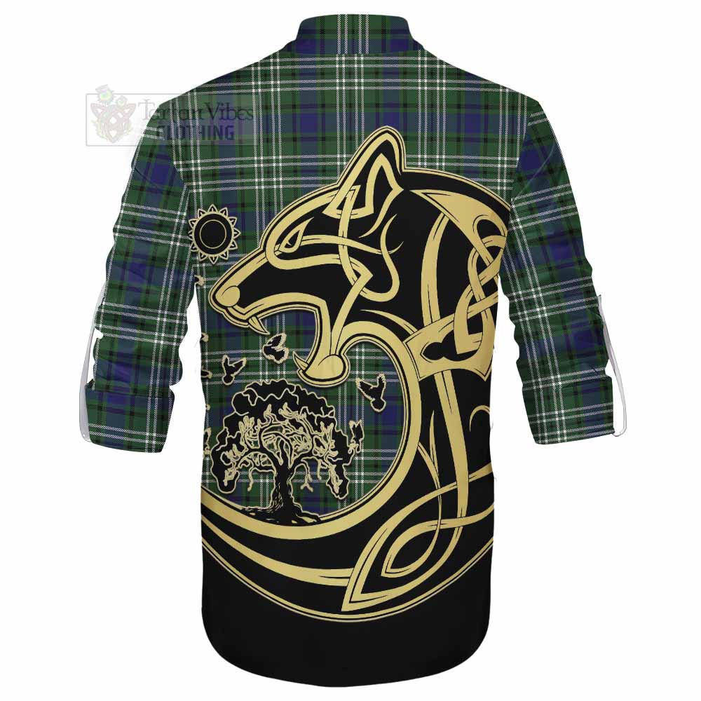 Blyth Tartan Ghillie Kilt Shirt with Family Crest Celtic Wolf Style - Tartan Vibes Clothing