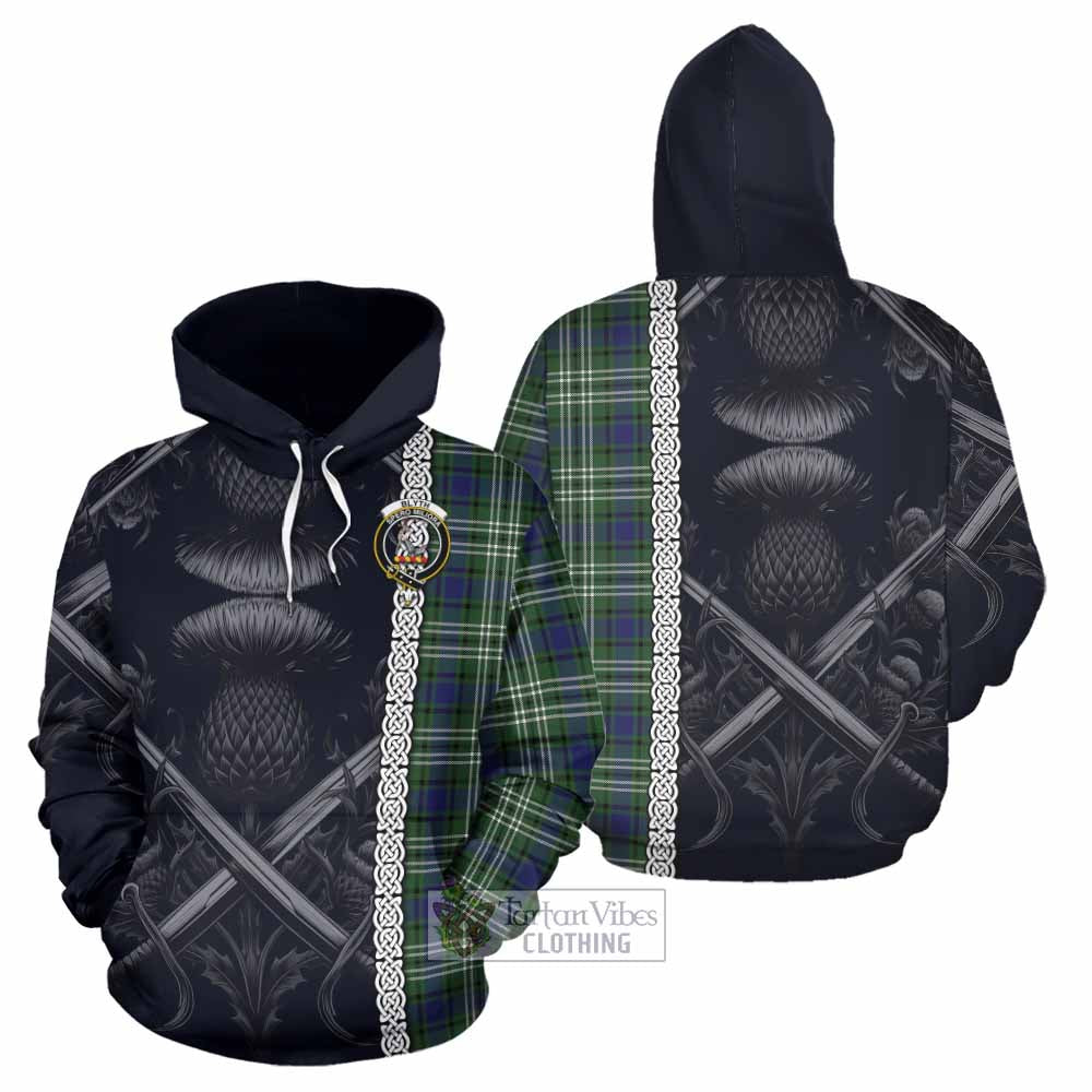 Blyth Tartan Hoodie with Family Crest Cross Sword Thistle Celtic Vibes - Tartan Vibes Clothing