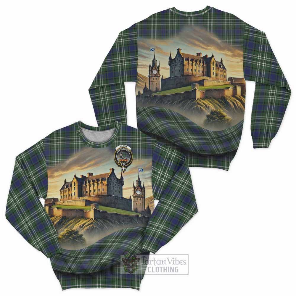 Tartan Vibes Clothing Blyth Tartan Family Crest Sweatshirt with Scottish Ancient Castle Style