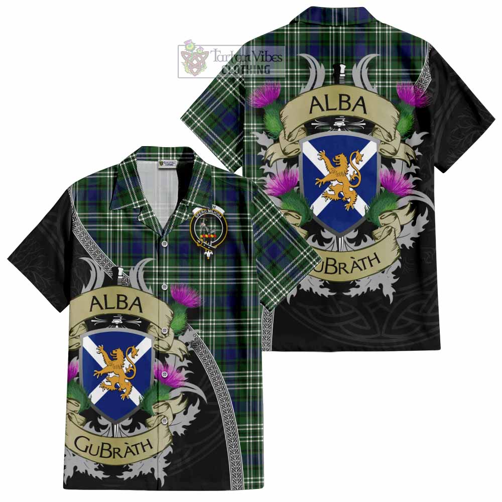Tartan Vibes Clothing Blyth Tartan Family Crest Short Sleeve Button Shirt Lion Rampant Royal Thistle Shield Celtic Inspired