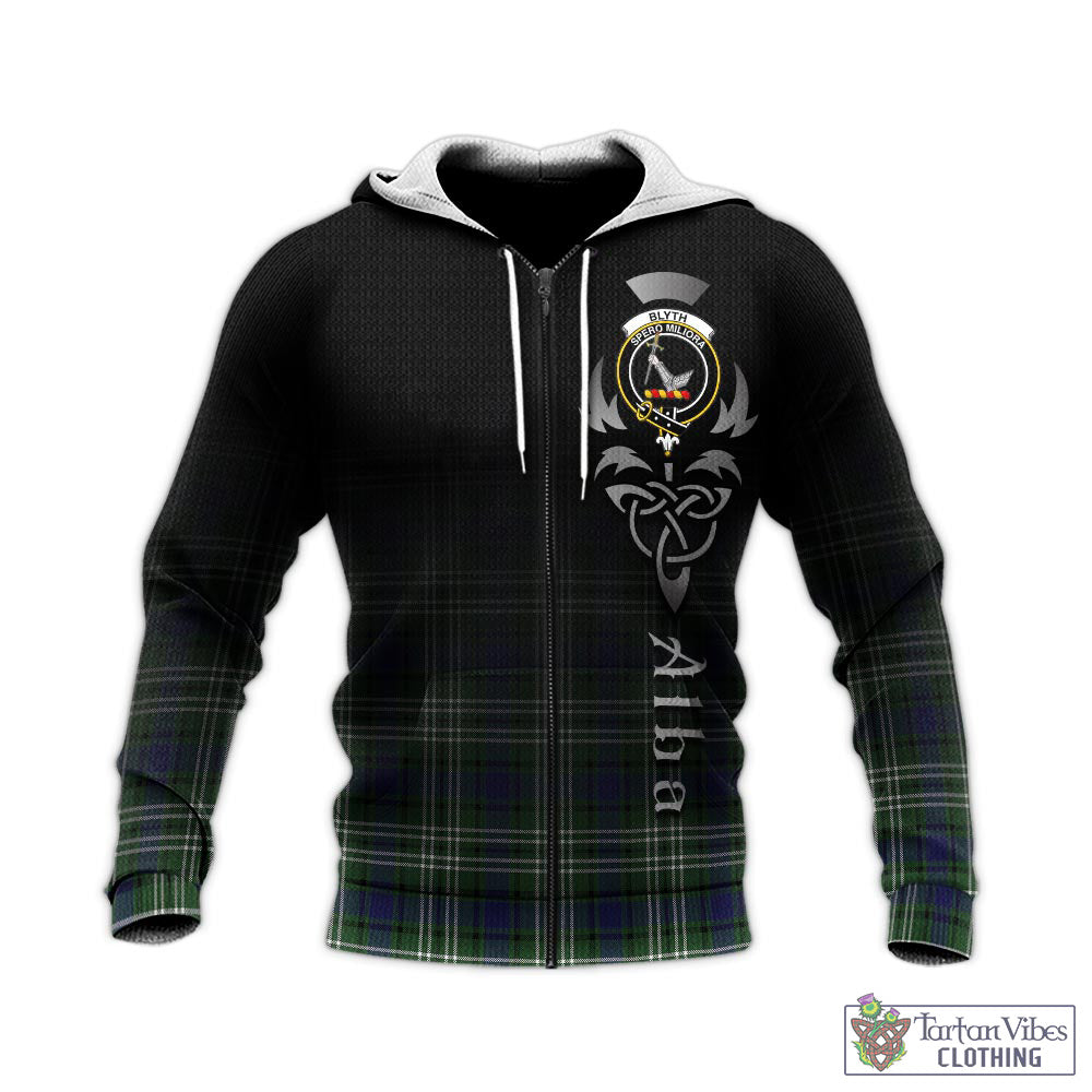 Tartan Vibes Clothing Blyth Tartan Knitted Hoodie Featuring Alba Gu Brath Family Crest Celtic Inspired