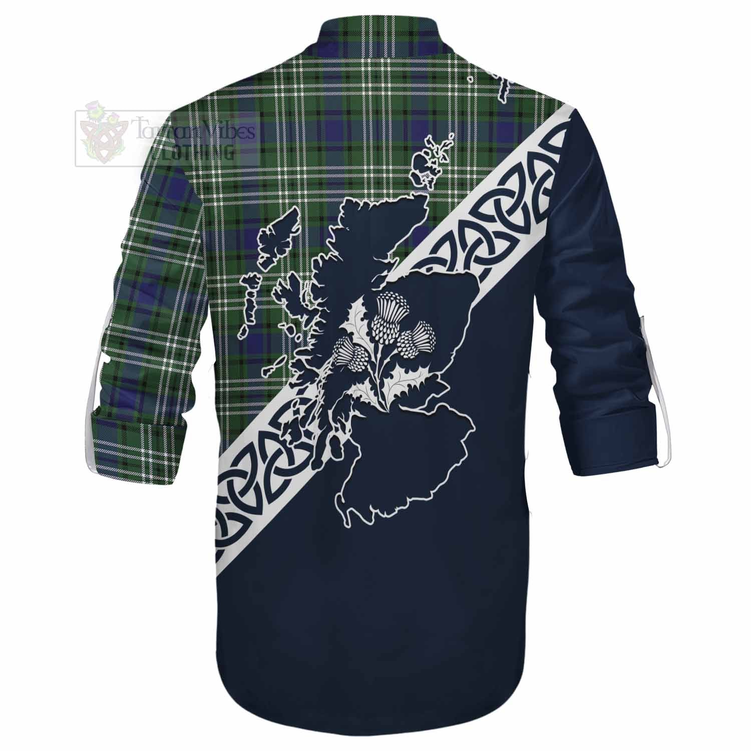 Blyth Tartan Ghillie Kilt Shirt Featuring Thistle and Scotland Map - Tartan Vibes Clothing