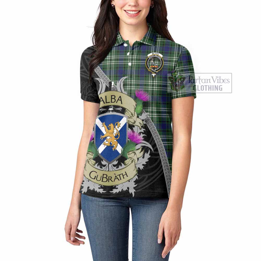 Tartan Vibes Clothing Blyth Tartan Family Crest Women's Polo Shirt Lion Rampant Royal Thistle Shield Celtic Inspired