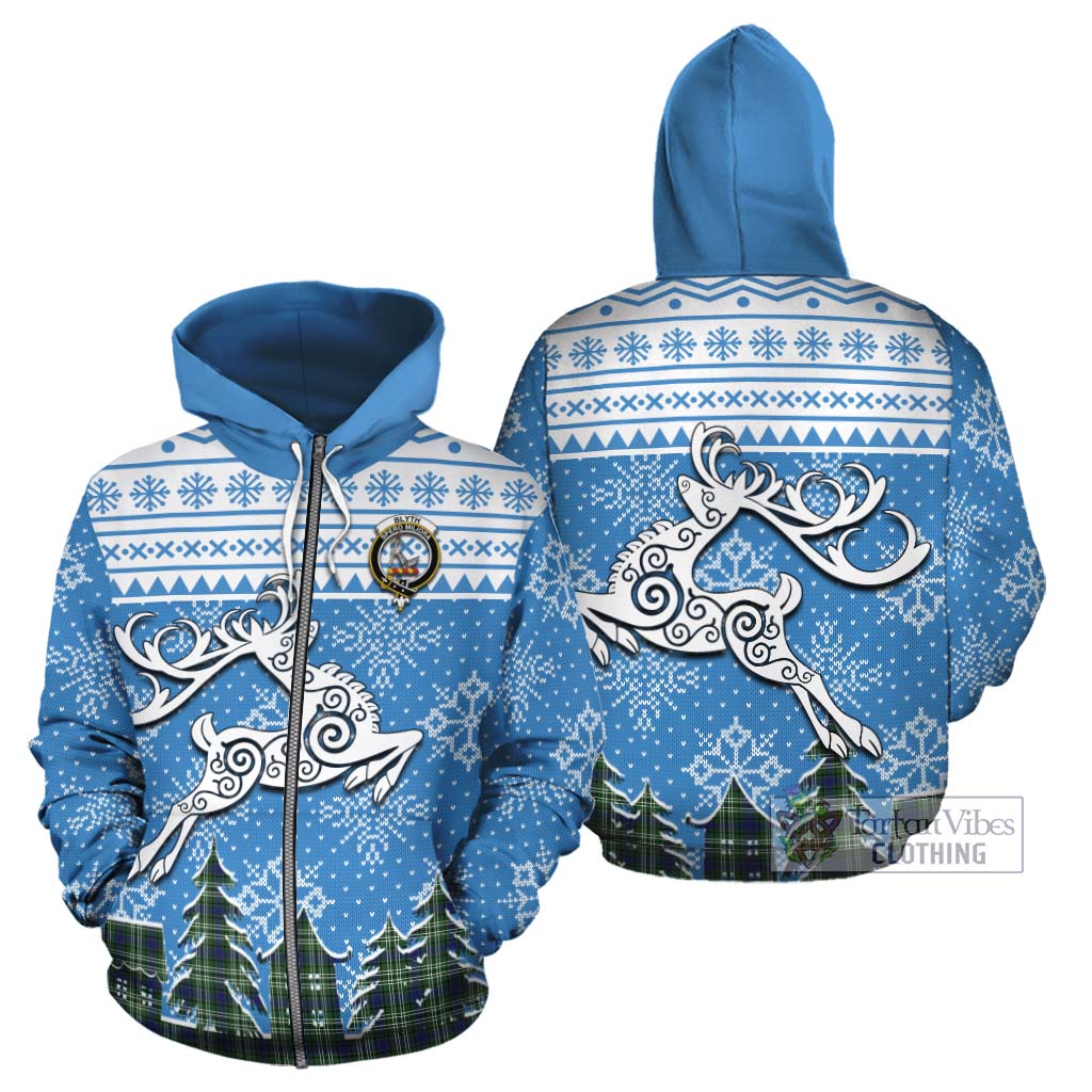Blyth Clan Christmas Cotton Hoodie Celtic Reindeer Style - Tartan Vibes Clothing