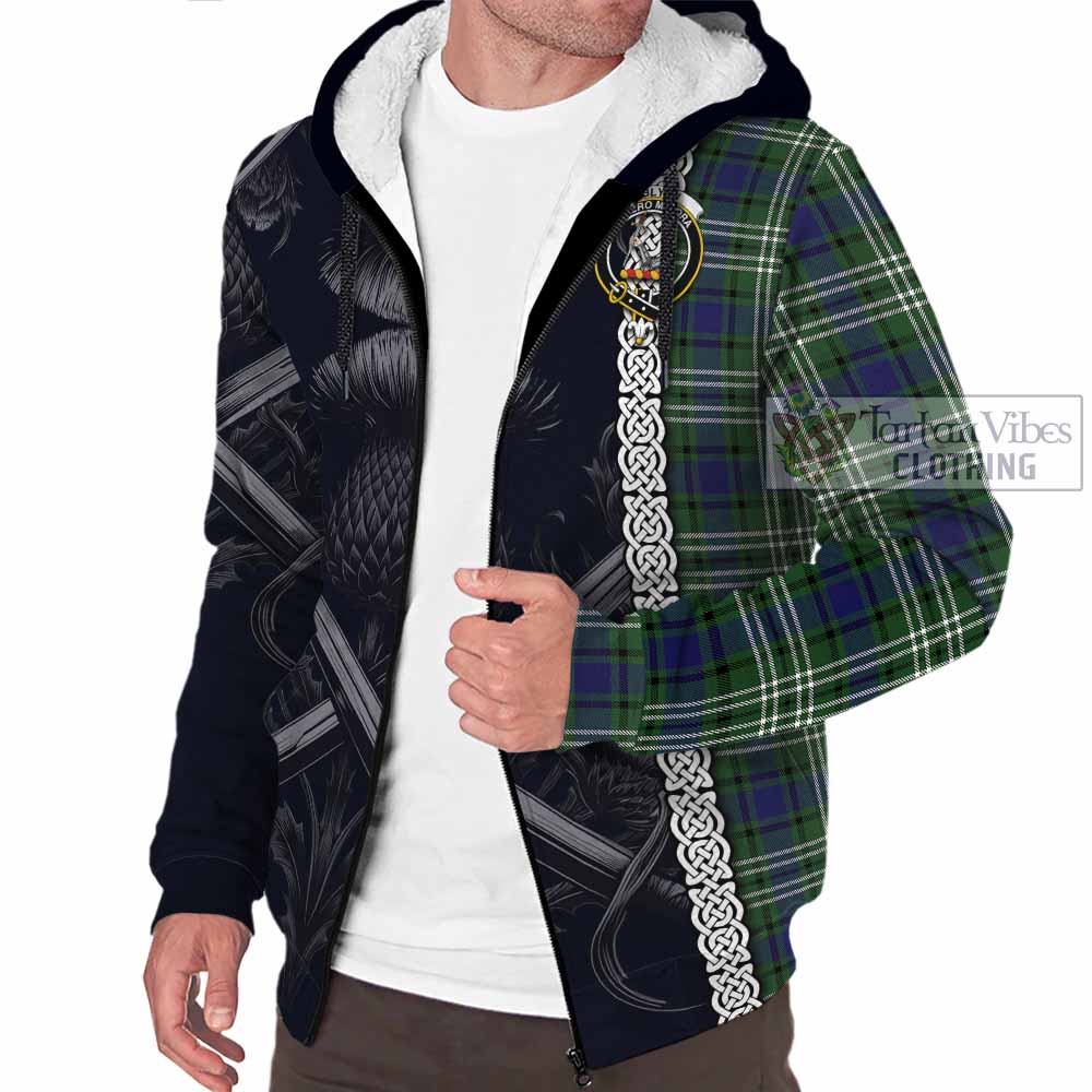 Blyth Tartan Sherpa Hoodie with Family Crest Cross Sword Thistle Celtic Vibes - Tartan Vibes Clothing