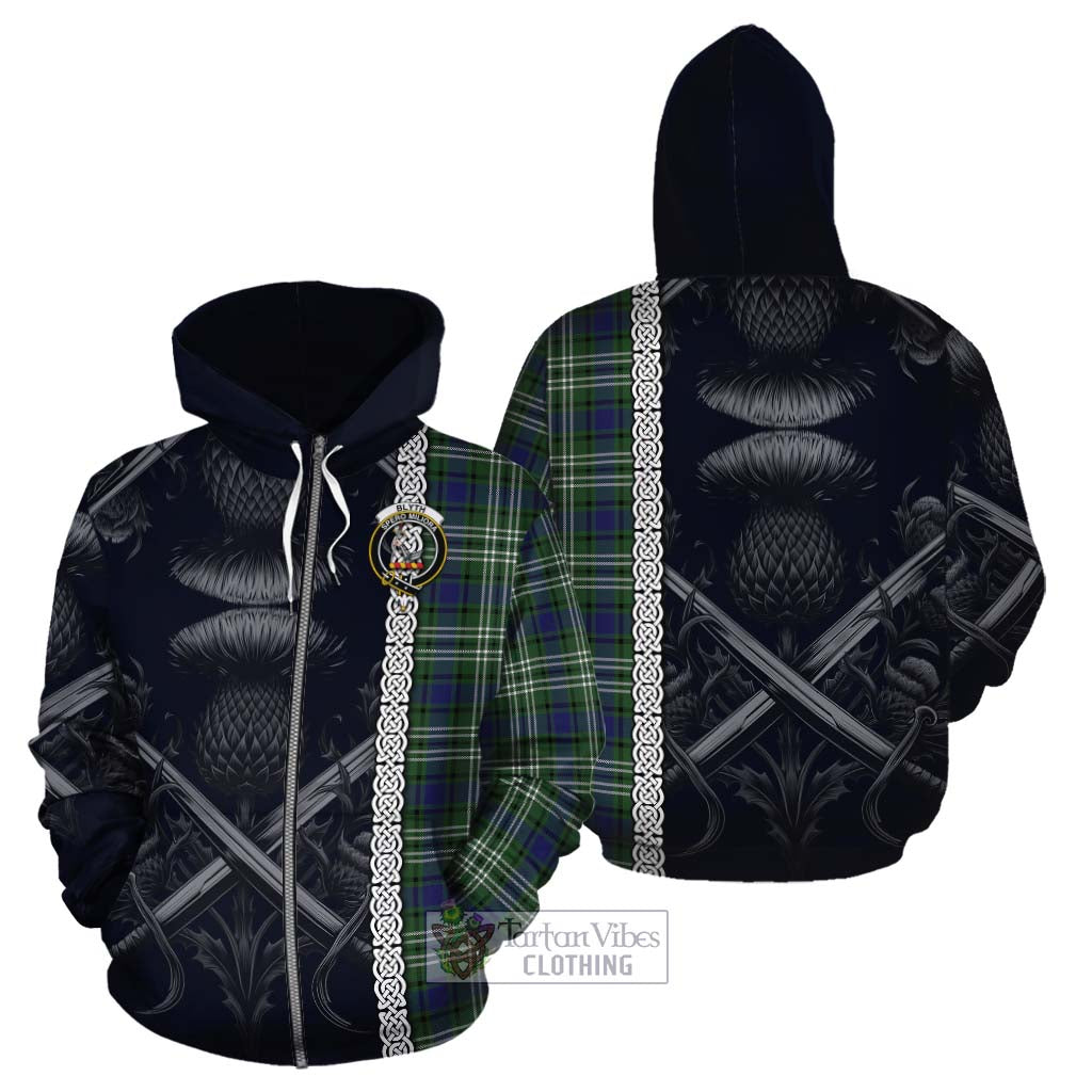 Blyth Tartan Cotton Hoodie with Family Crest Cross Sword Thistle Celtic Vibes Zip Hoodie - Tartan Vibes Clothing
