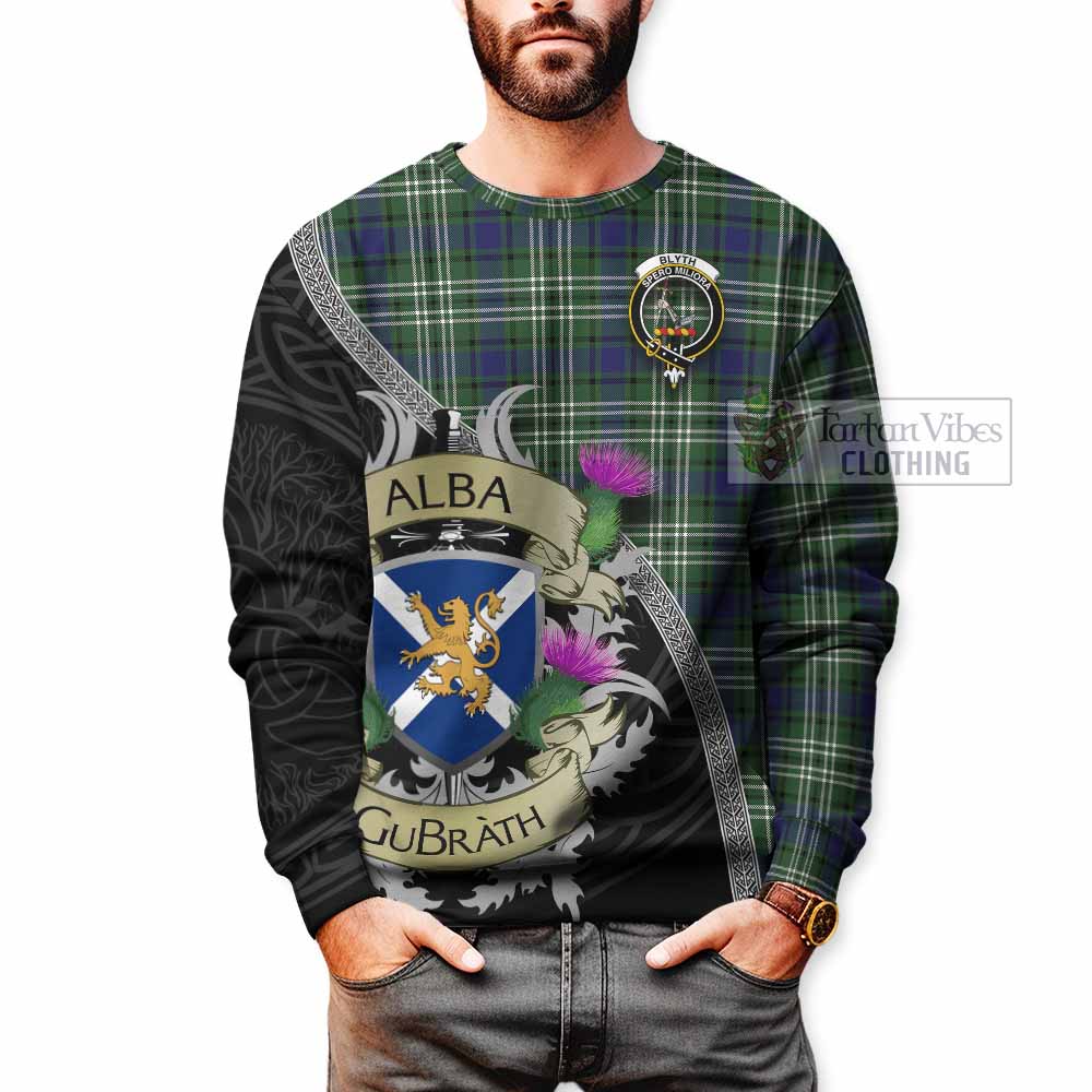 Tartan Vibes Clothing Blyth Tartan Family Crest Sweatshirt Lion Rampant Royal Thistle Shield Celtic Inspired
