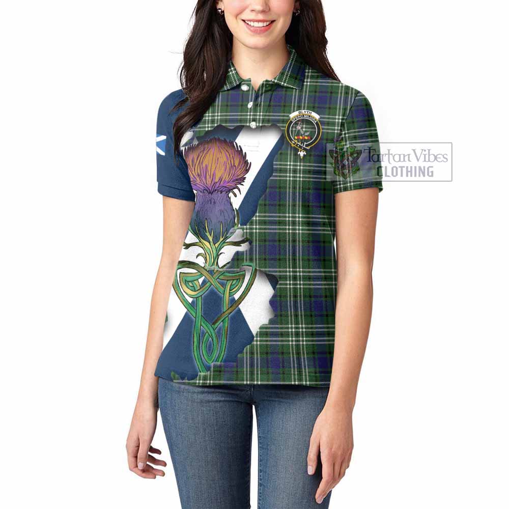 Tartan Vibes Clothing Blyth Tartan Family Crest Women's Polo Shirt Scottish Thistle Celtic Inspired
