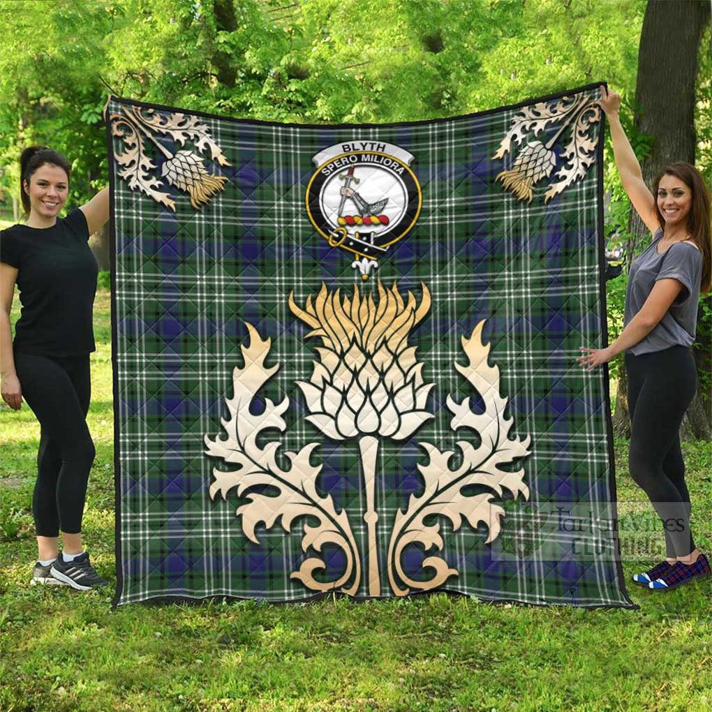 Blyth Tartan Quilt with Family Crest and Golden Thistle Style - Tartan Vibes Clothing