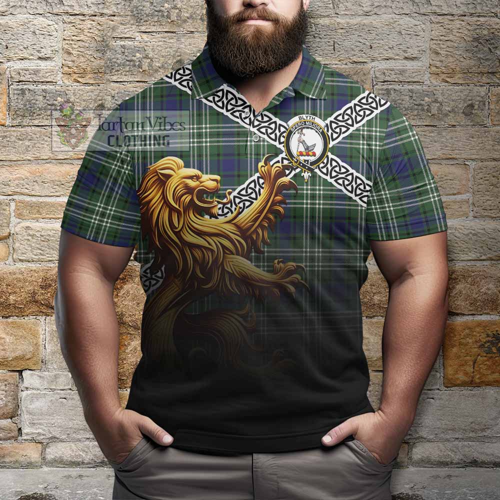 Blyth Crest Tartan Polo Shirt with Golden Lion Emblem Celtic Style - Tartan Vibes Clothing