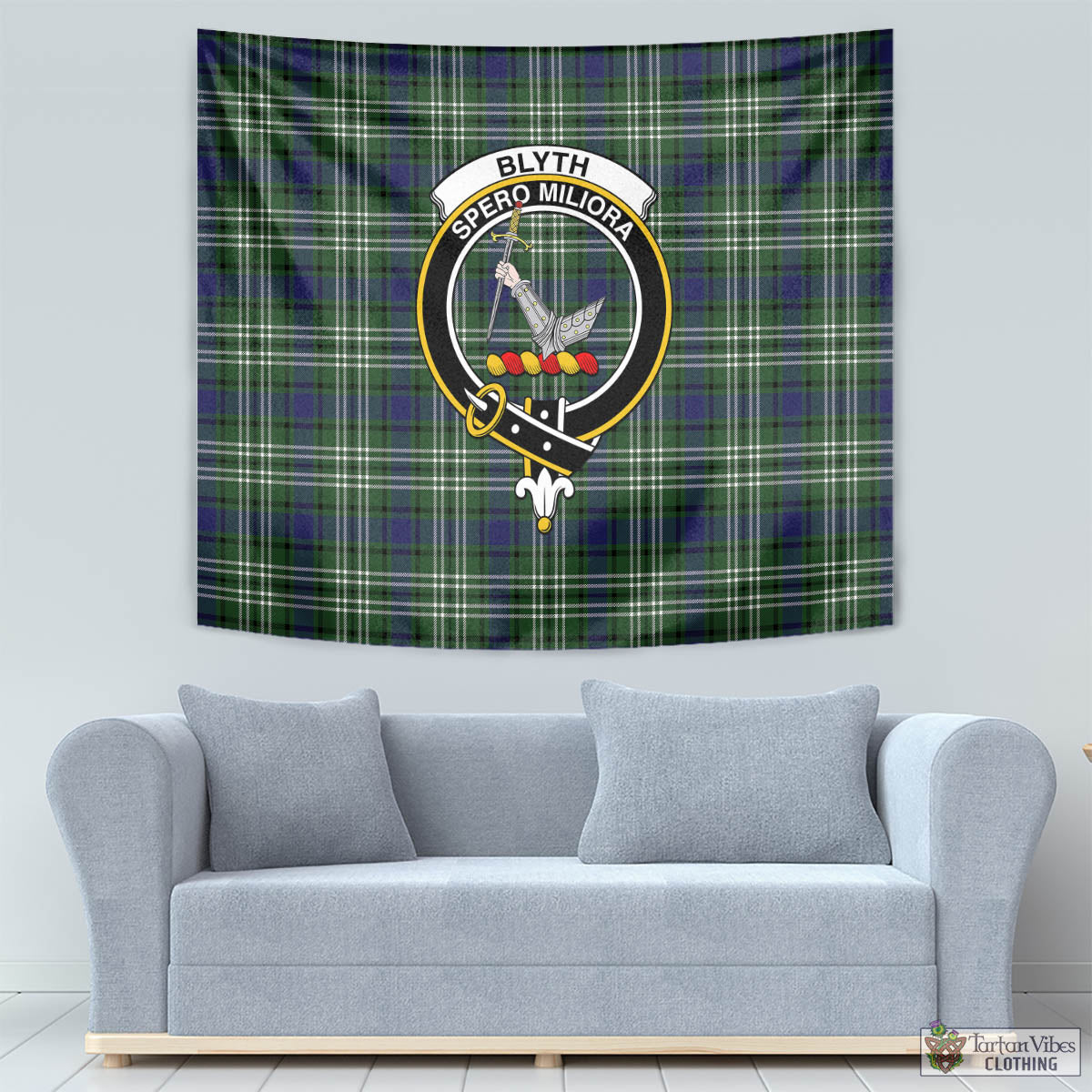 Tartan Vibes Clothing Blyth Tartan Tapestry Wall Hanging and Home Decor for Room with Family Crest