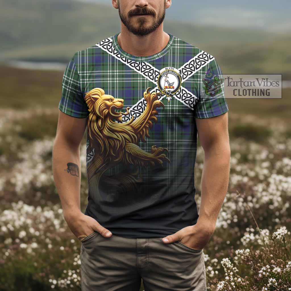 Blyth Crest Tartan T-Shirt with Golden Lion Emblem Celtic Style - Tartan Vibes Clothing
