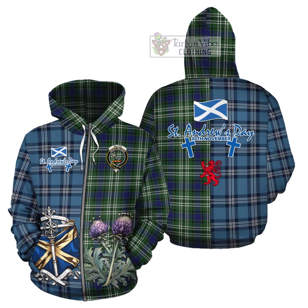 Blyth Tartan Cotton Hoodie Happy St. Andrew's Day Half Tartan Style - Tartan Vibes Clothing