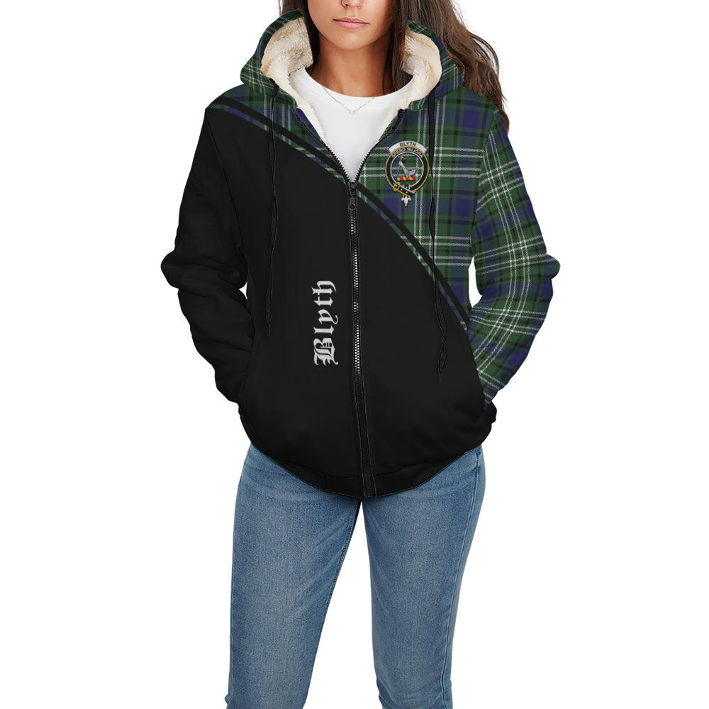 Blyth Tartan Sherpa Hoodie with Family Crest Curve Style - Tartanvibesclothing