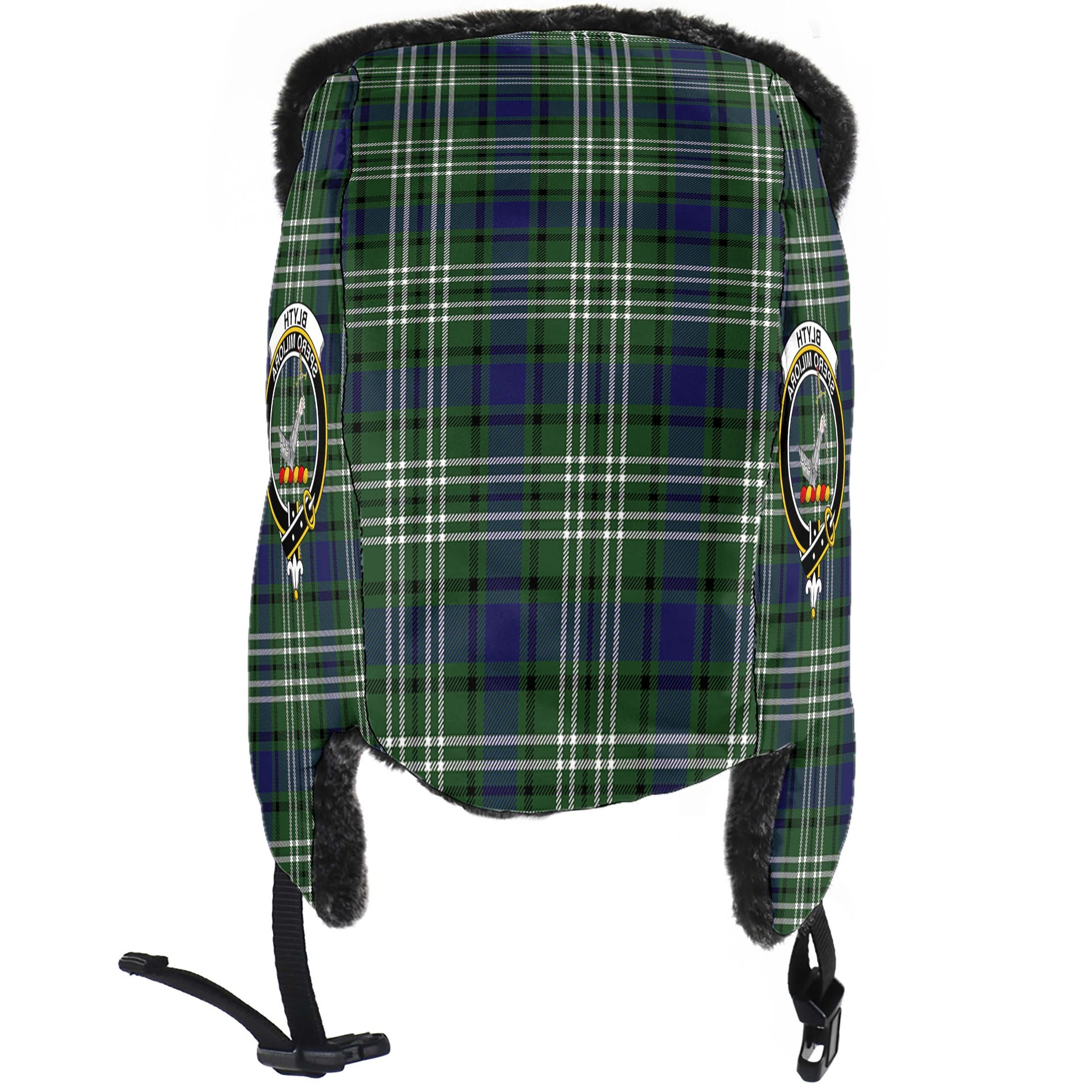 Blyth Tartan Winter Trapper Hat with Family Crest - Tartanvibesclothing