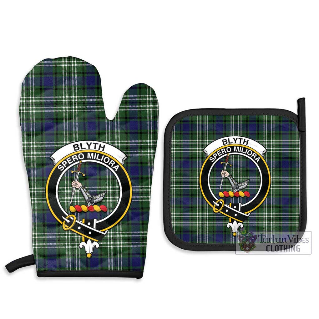 Blyth Tartan Combo Oven Mitt & Pot-Holder with Family Crest Combo 1 Oven Mitt & 2 Pot-Holder Black - Tartan Vibes Clothing