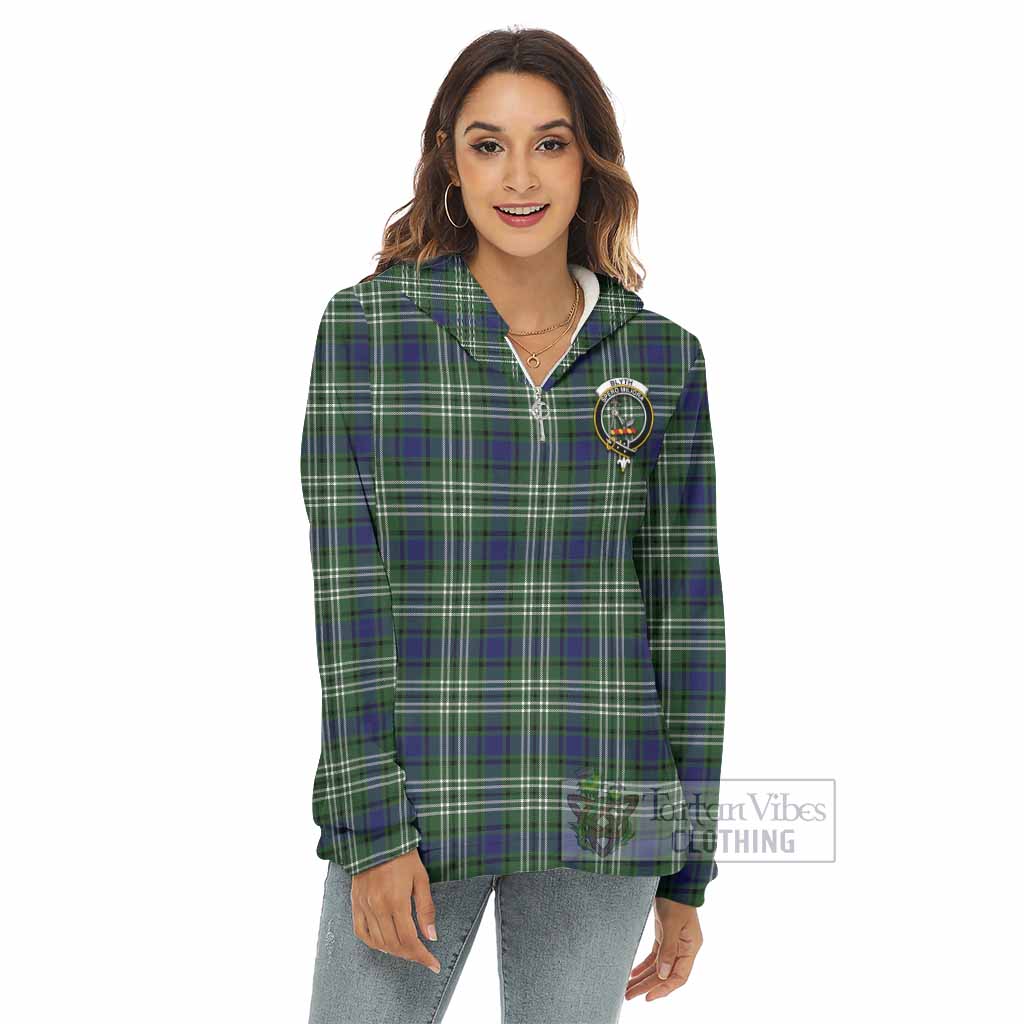 Tartan Vibes Clothing Blyth Tartan Crest Women's Borg  Half Zip Fleece Hoodie