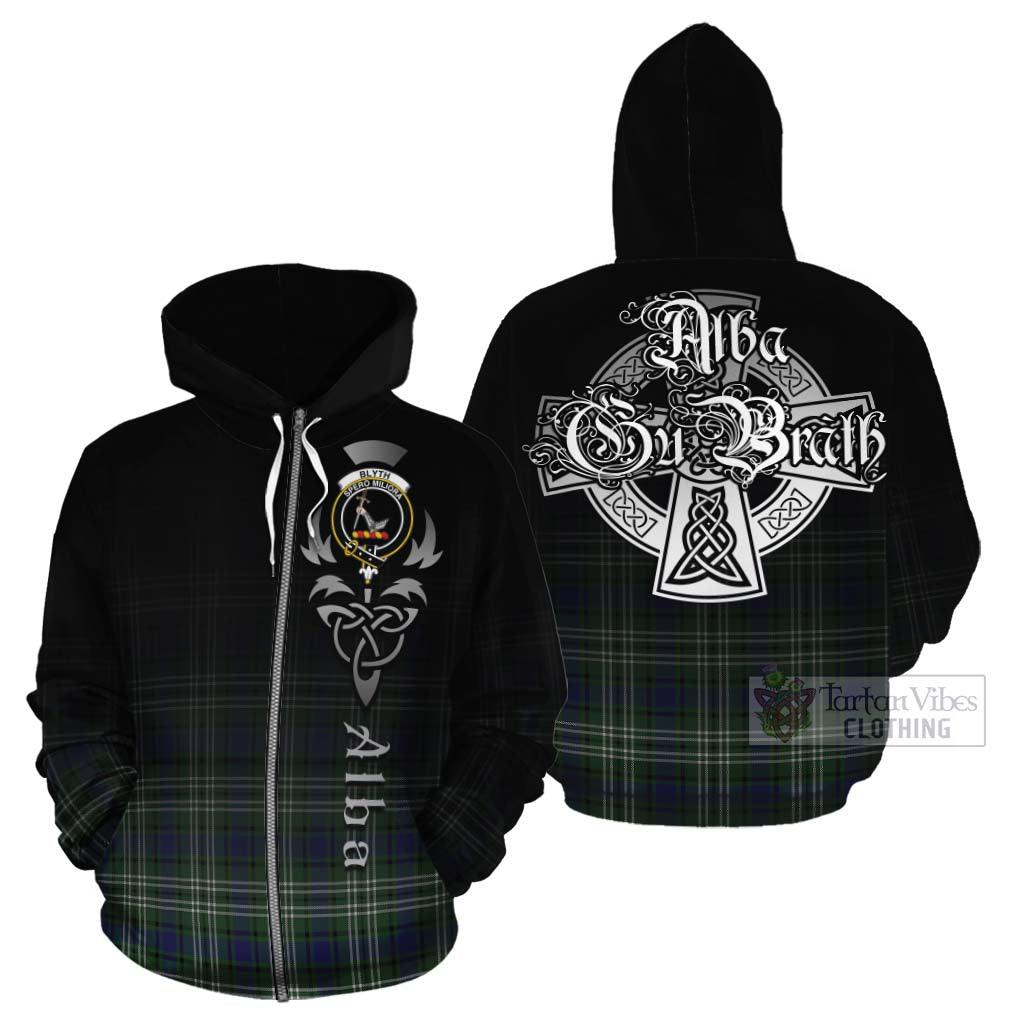 Tartan Vibes Clothing Blyth Tartan Cotton Hoodie Featuring Alba Gu Brath Family Crest Celtic Inspired