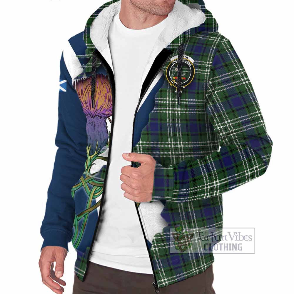 Tartan Vibes Clothing Blyth Tartan Family Crest Sherpa Hoodie Scottish Thistle Celtic Inspired