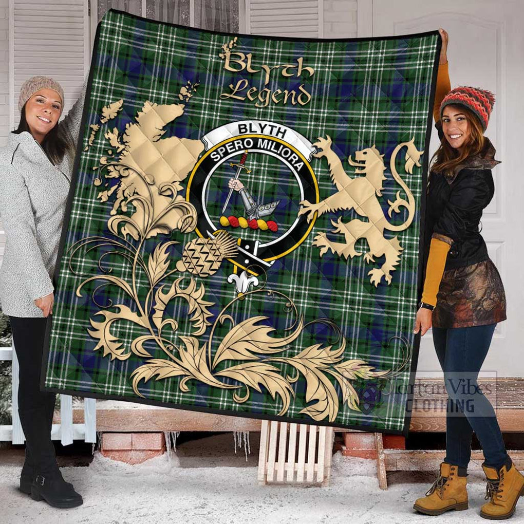 Tartan Vibes Clothing Blyth Tartan Quilt with Family Crest and Scottish Symbol Style
