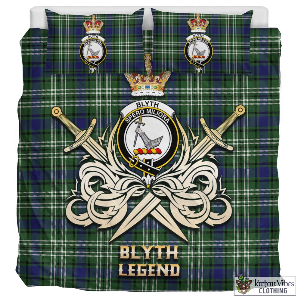 Tartan Vibes Clothing Blyth Tartan Bedding Set with Clan Crest and the Golden Sword of Courageous Legacy