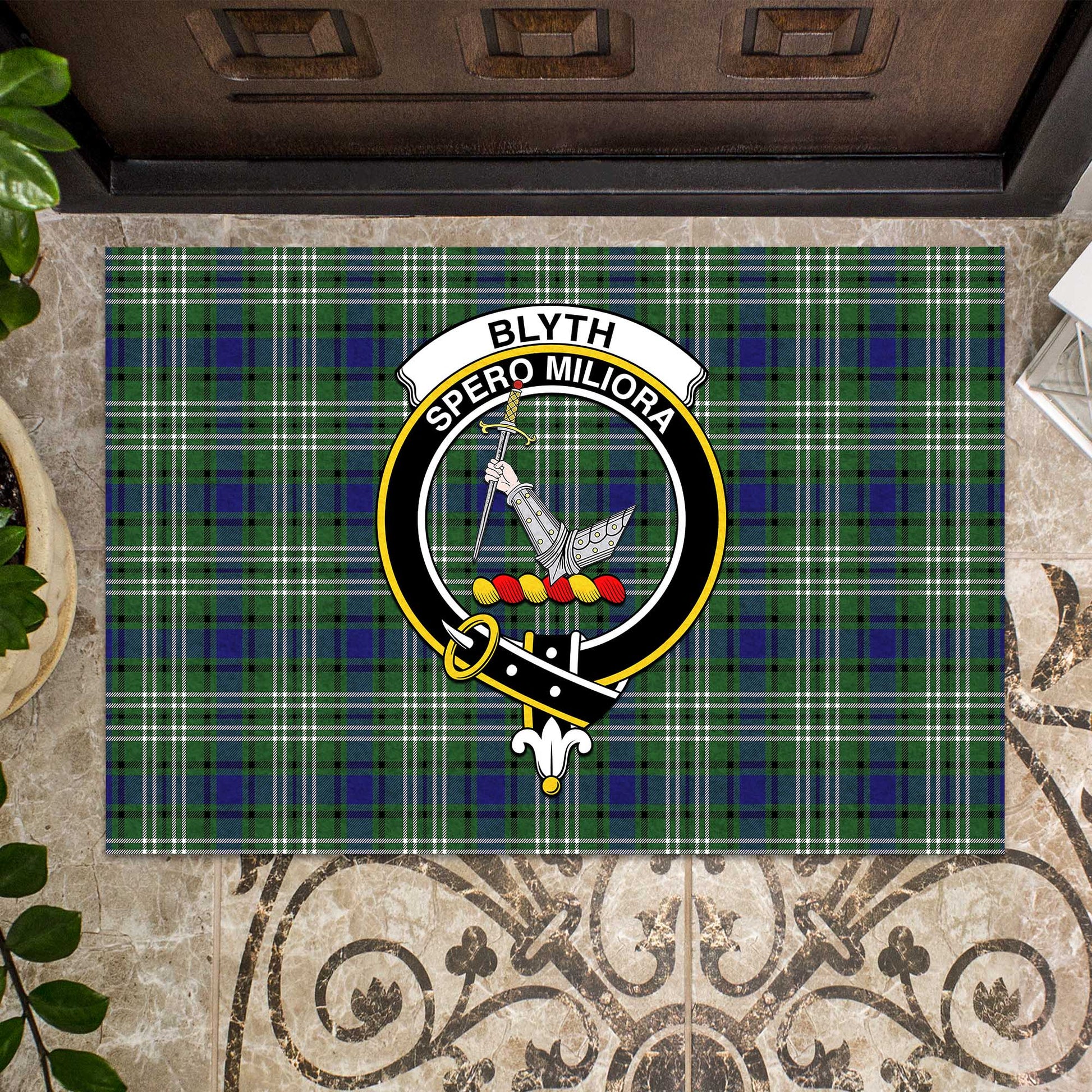 Blyth Tartan Door Mat with Family Crest - Tartanvibesclothing