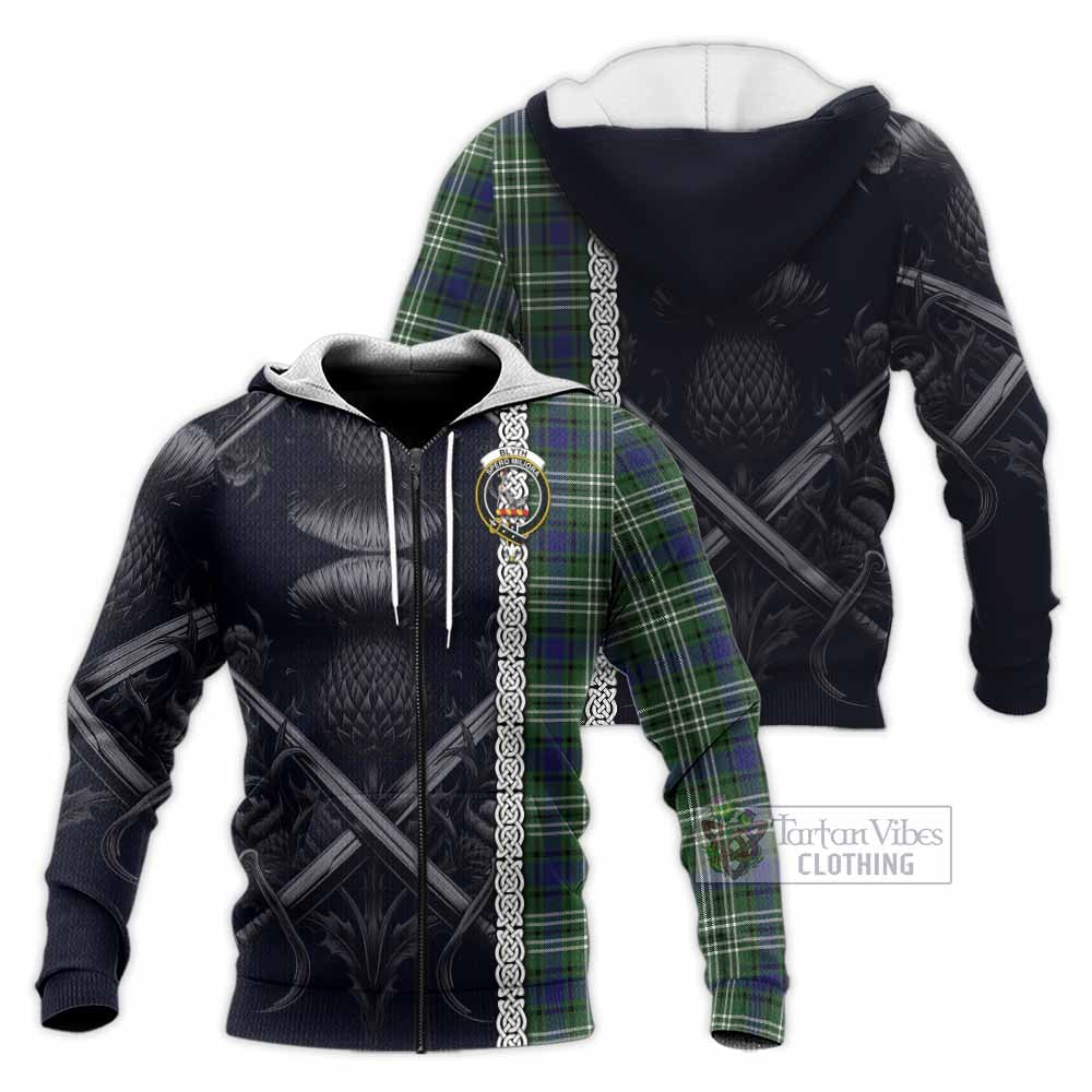 Blyth Tartan Knitted Hoodie with Family Crest Cross Sword Thistle Celtic Vibes Unisex Knitted Zip Hoodie - Tartan Vibes Clothing
