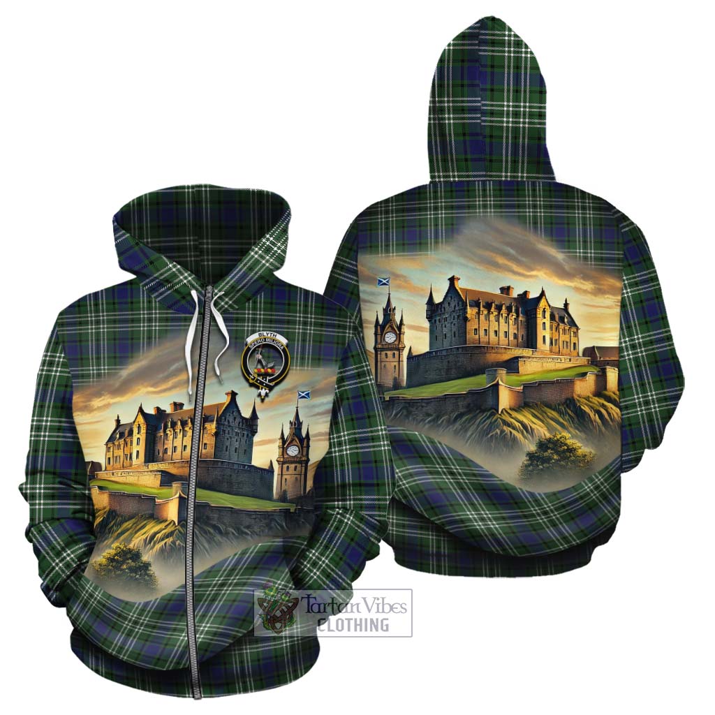 Blyth Tartan Family Crest Cotton Hoodie with Scottish Ancient Castle Style Zip Hoodie - Tartan Vibes Clothing