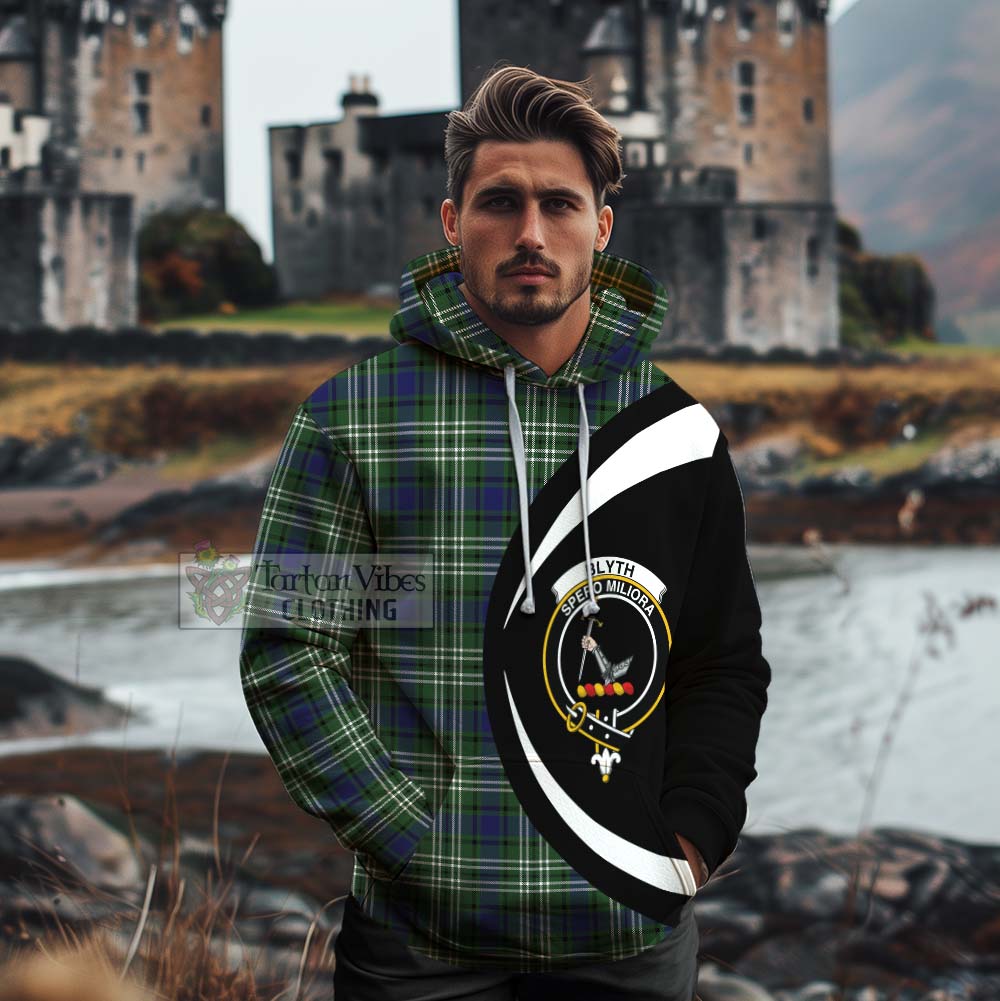 Blyth Tartan Cotton Hoodie with Family Crest Circle Style - Tartan Vibes Clothing